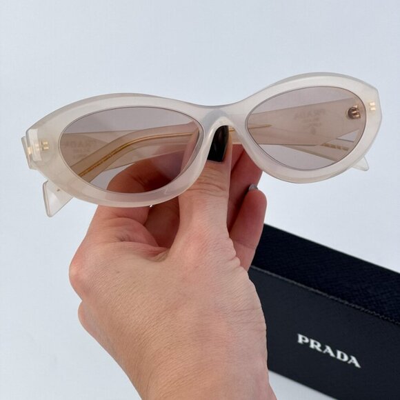Prada PR26ZS 12V4I2 BRAND NEW Sunglasses Opal Milk Light Brown Oval Women - Picture 1 of 10